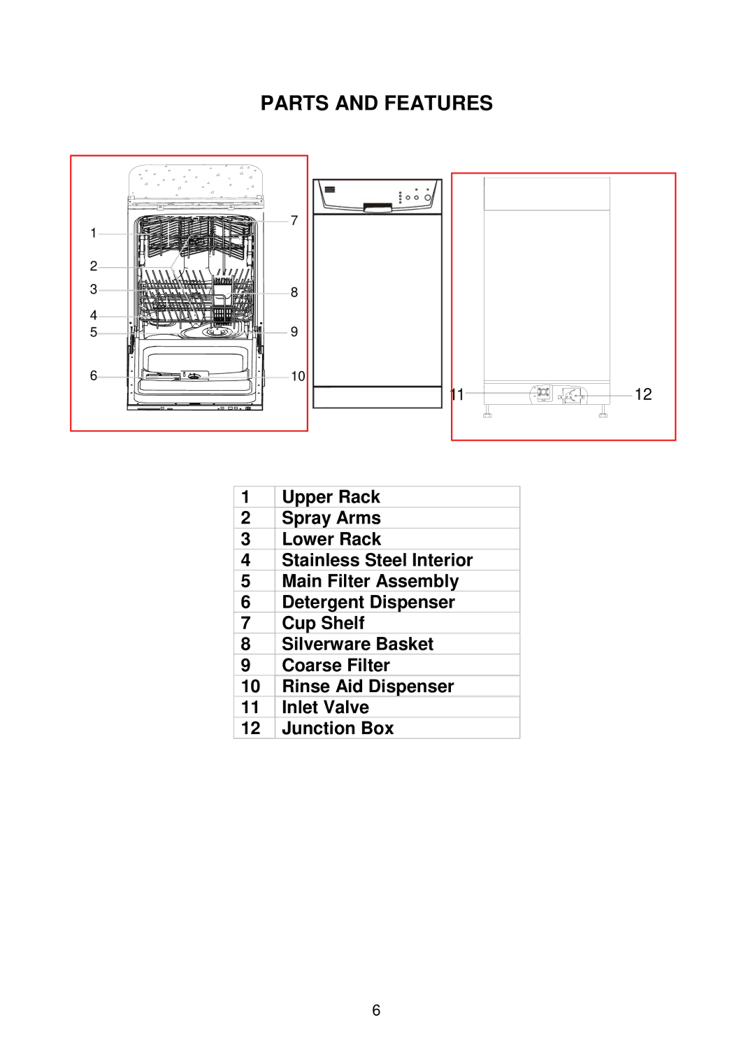 Avanti DWE1801B, DWE1800W, DWE1802SS instruction manual Parts and Features 