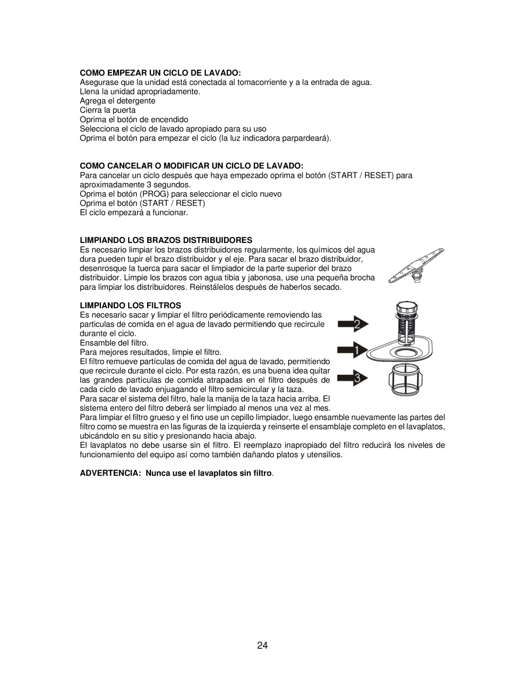 Avanti DWE1814SS Como Empezar UN Ciclo DE Lavado, Como Cancelar O Modificar UN Ciclo DE Lavado, Limpiando LOS Filtros 