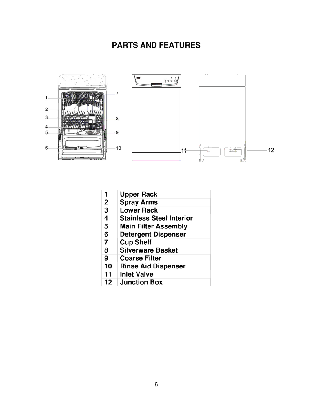 Avanti DWE1814SS instruction manual Parts and Features 