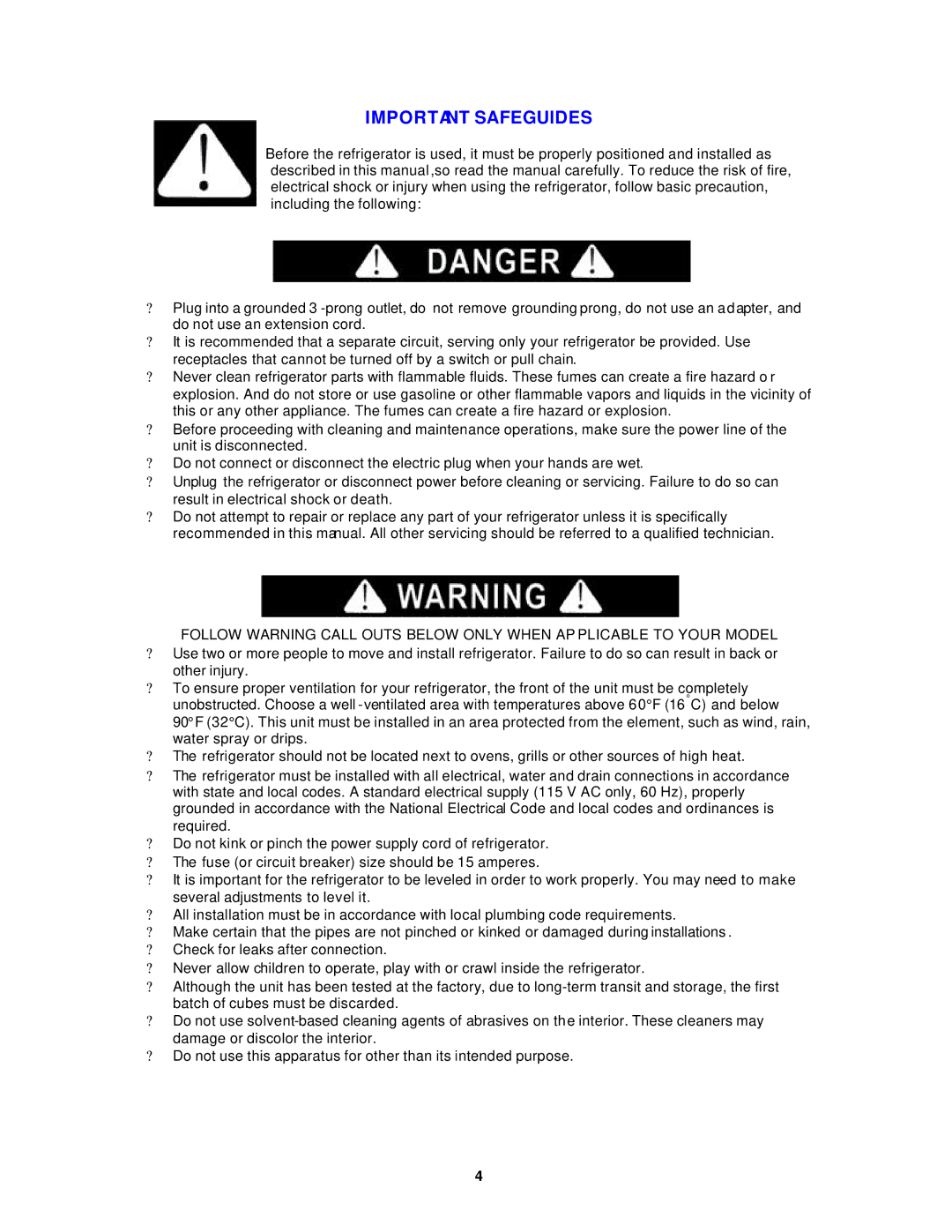 Avanti EC149W instruction manual Important Safeguides 