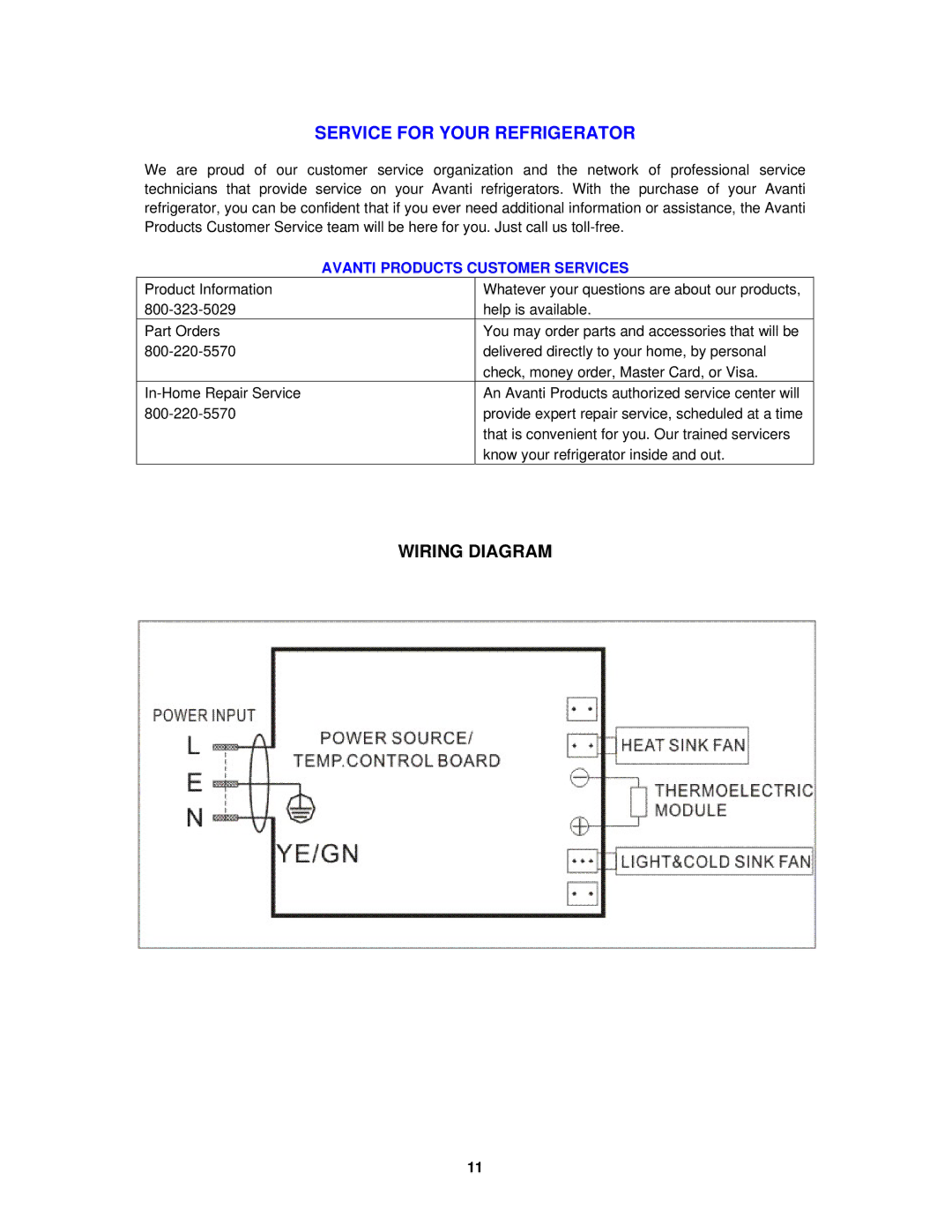 Avanti EC151SS, EC150B instruction manual Service for Your Refrigerator, Wiring Diagram 