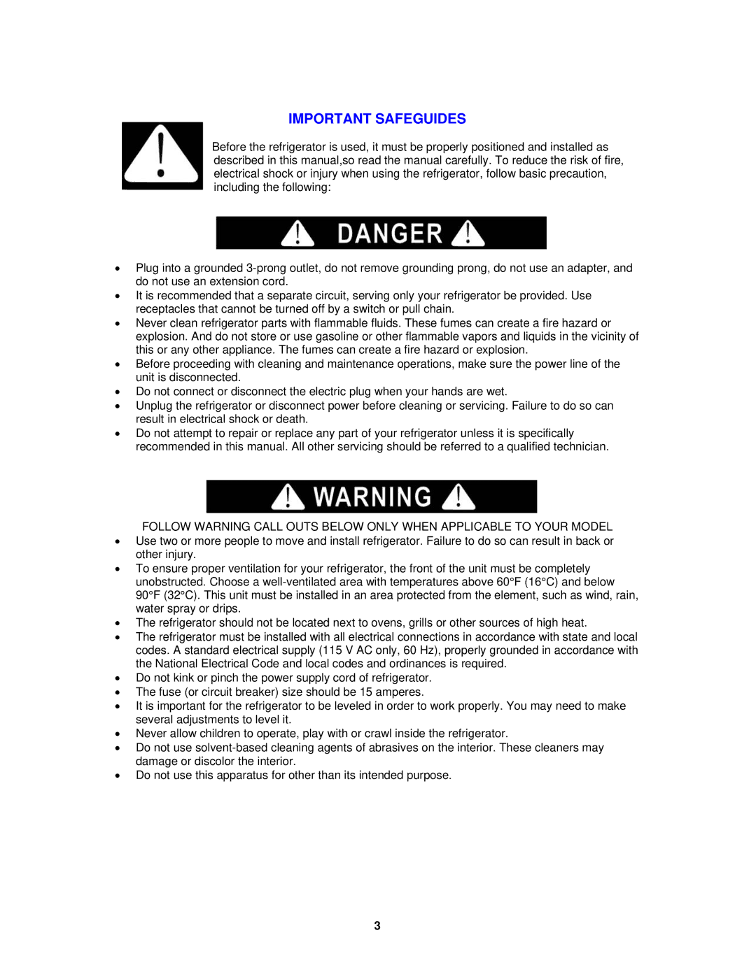 Avanti EC151SS, EC150B instruction manual Important Safeguides 