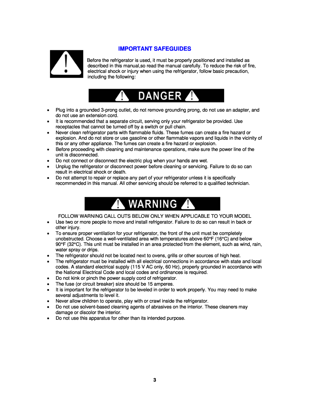Avanti EC151SS, EC150B instruction manual Important Safeguides 