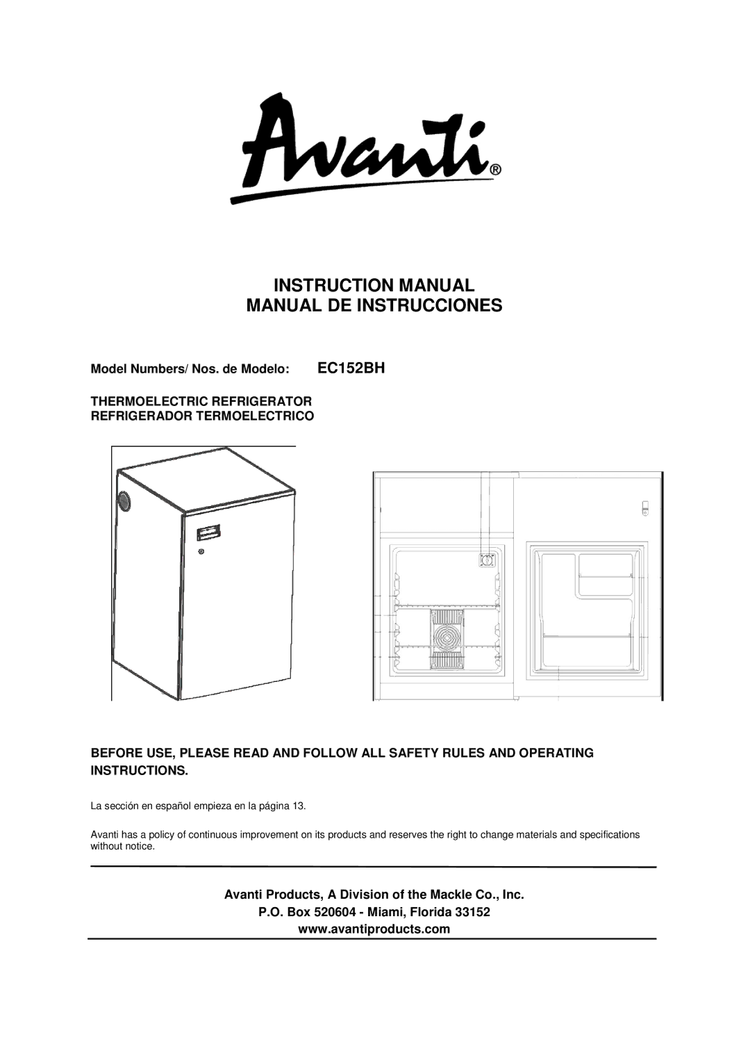 Avanti EC152BH instruction manual Manual DE Instrucciones 