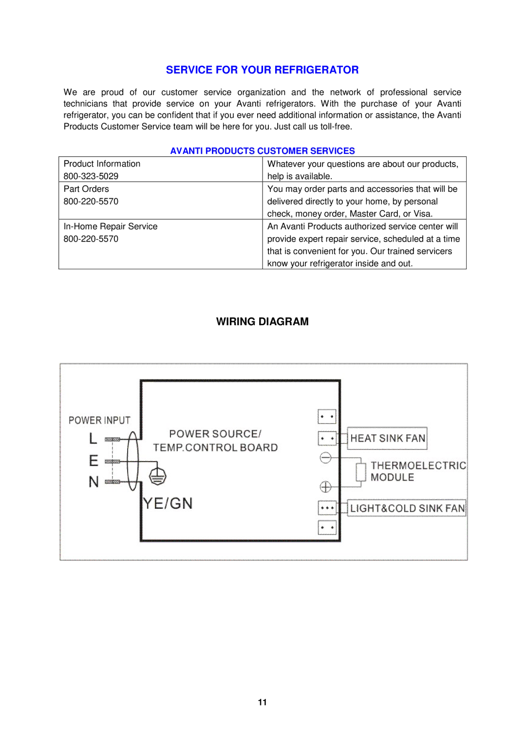 Avanti EC152BH instruction manual Service for Your Refrigerator, Wiring Diagram 