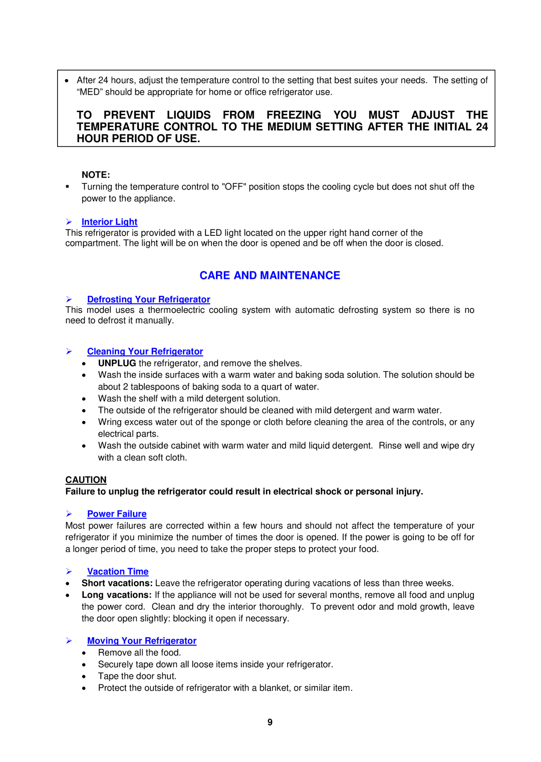 Avanti EC152BH instruction manual Care and Maintenance 