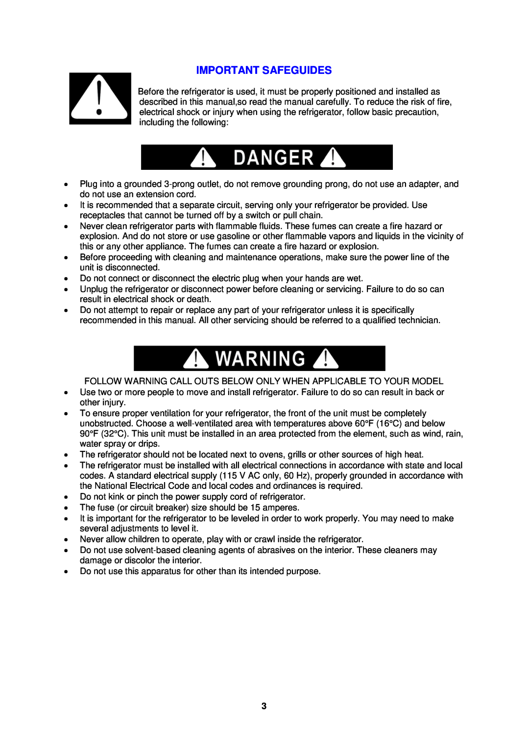 Avanti EC152BH instruction manual Important Safeguides 