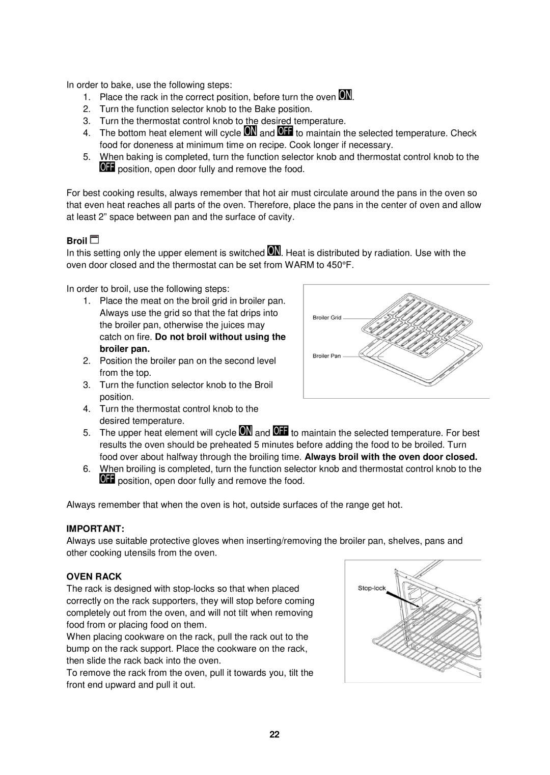 Avanti ER2002CSS, ER2003CB, ER2001G, ER2402CSS, ER2401G, ER2403CB instruction manual Broil, Oven Rack 