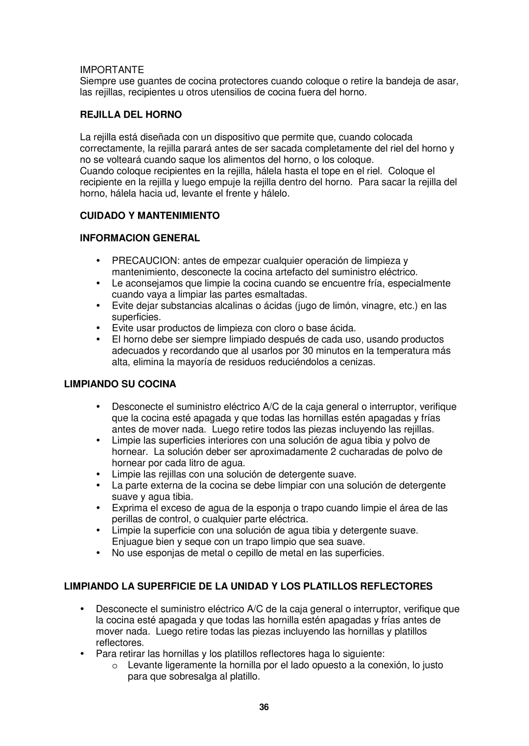 Avanti ER2003CB, ER2001G, ER2402CSS Rejilla DEL Horno, Cuidado Y Mantenimiento Informacion General, Limpiando SU Cocina 