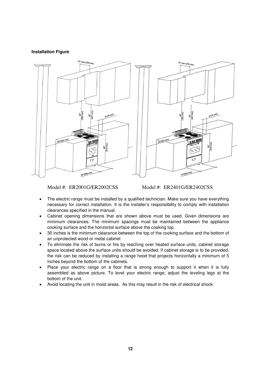 Avanti manual Model # ER2001G/ER2002CSS Model # ER2401G/ER2402CSS, Installation Figure 