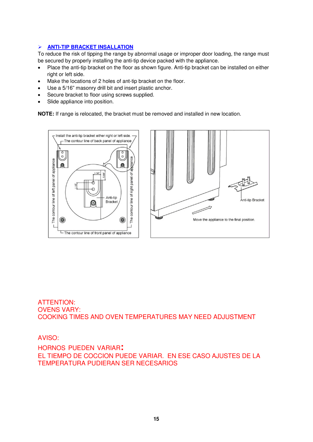 Avanti ER2002CSS, ER2402CSS manual  ANTI-TIP Bracket Insallation 