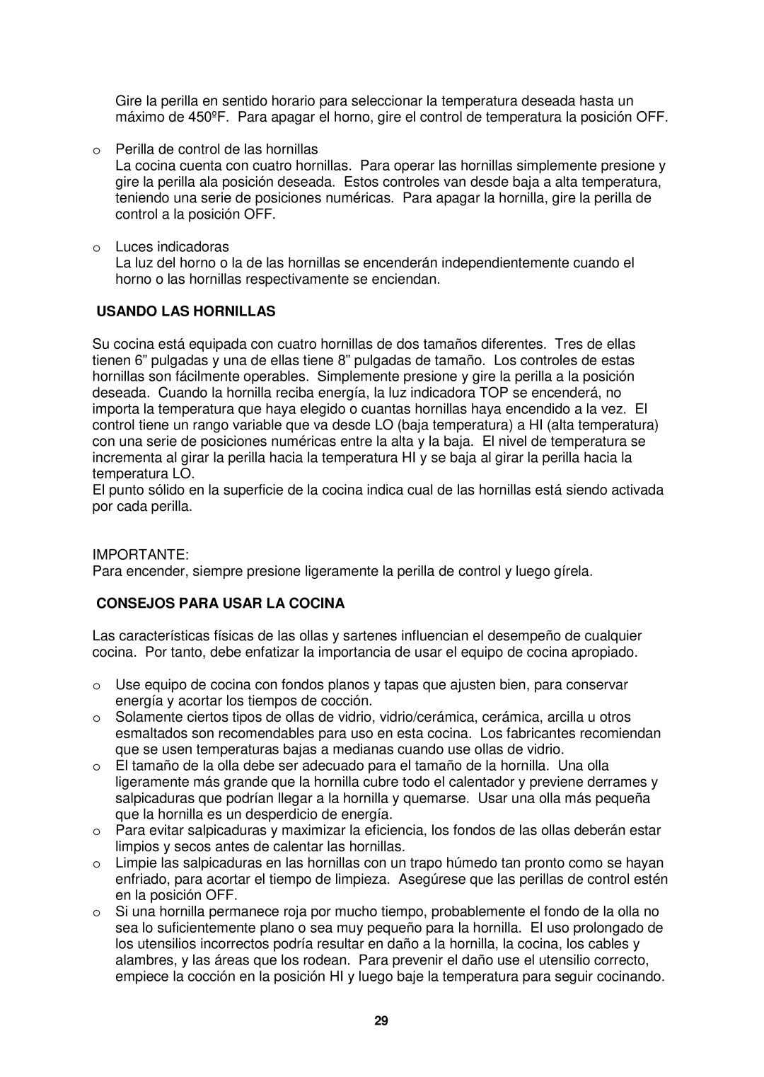 Avanti ER2002CSS, ER2402CSS manual Usando LAS Hornillas, Consejos Para Usar LA Cocina 