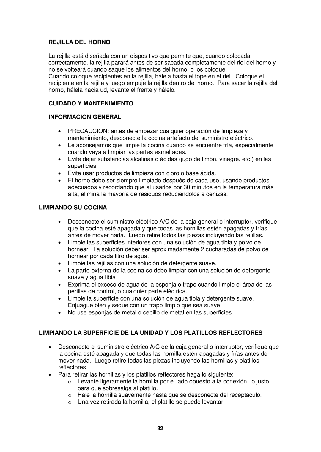 Avanti ER2402CSS, ER2002CSS manual Rejilla DEL Horno, Cuidado Y Mantenimiento Informacion General, Limpiando SU Cocina 