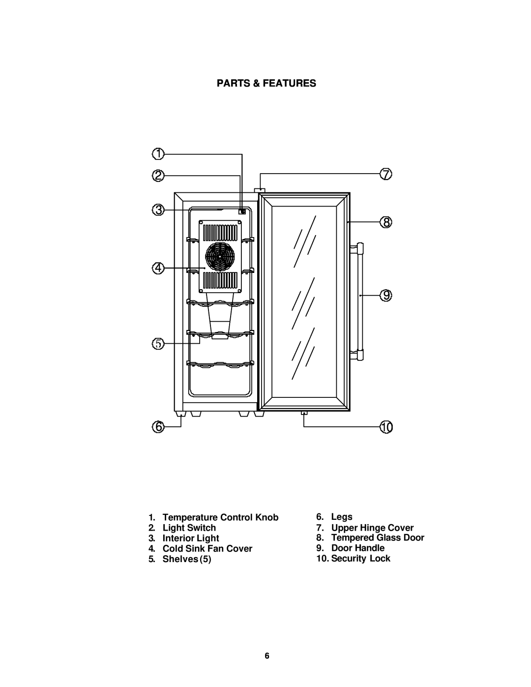 Avanti EWC12 instruction manual Parts & Features 