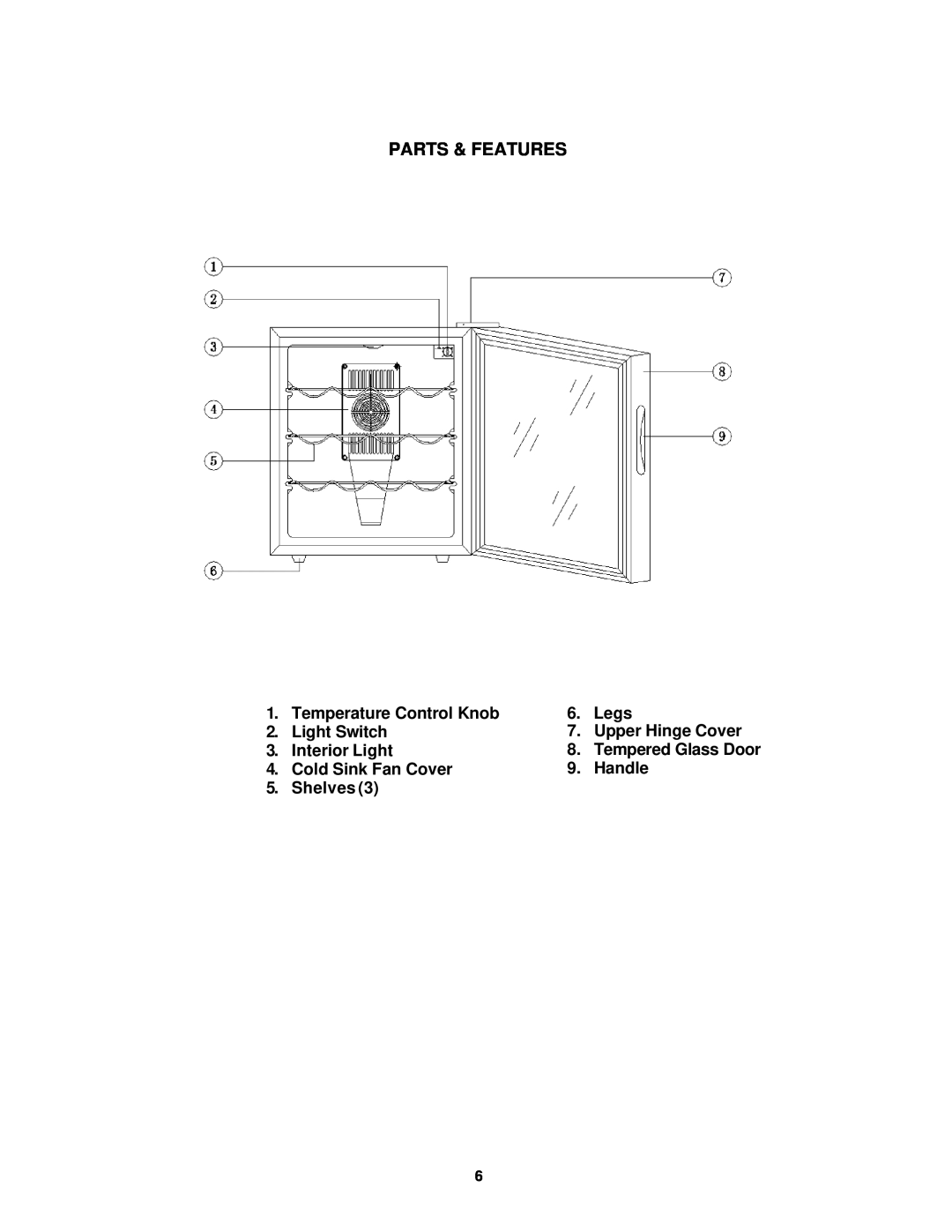 Avanti EWC16B instruction manual Parts & Features 