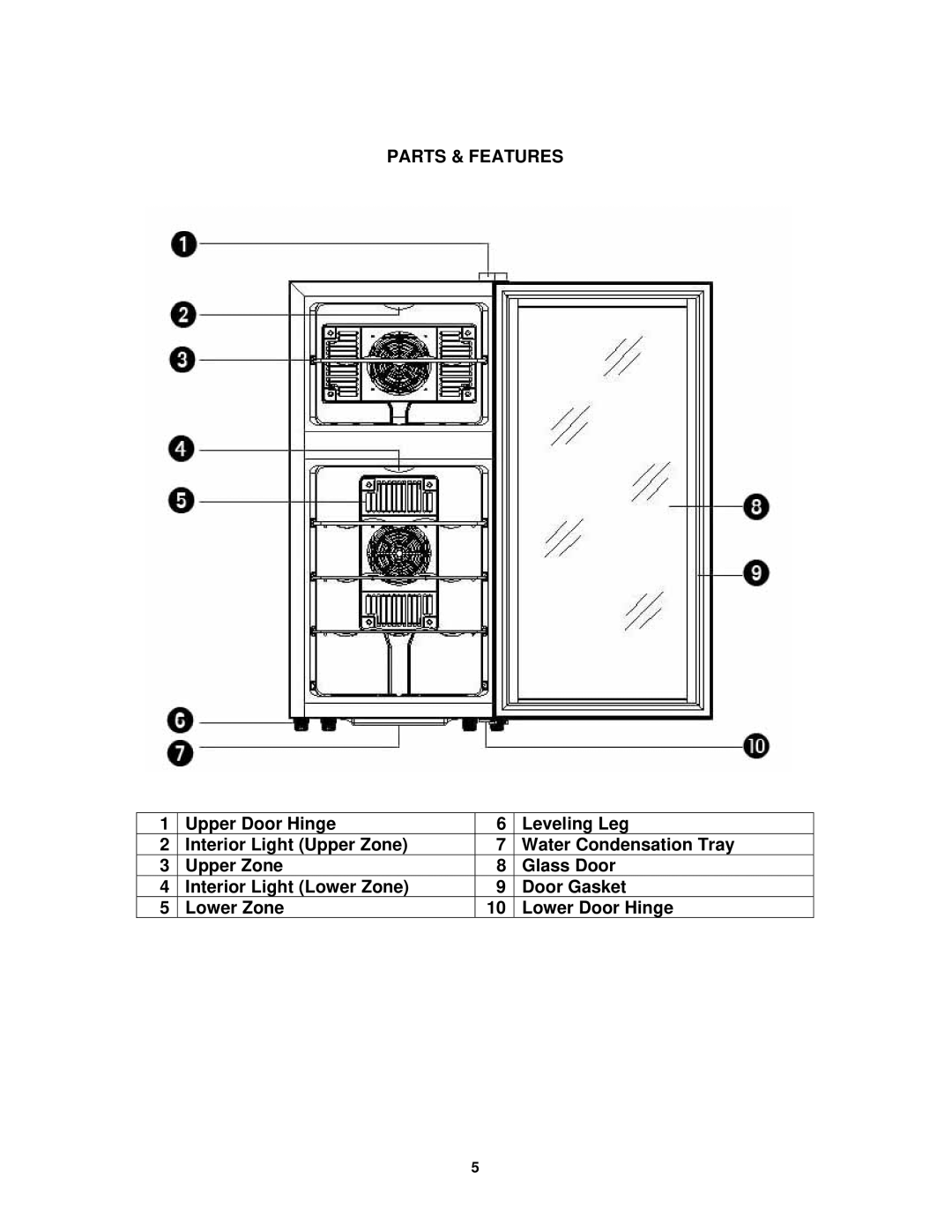 Avanti EWC1801DZ instruction manual Parts & Features 