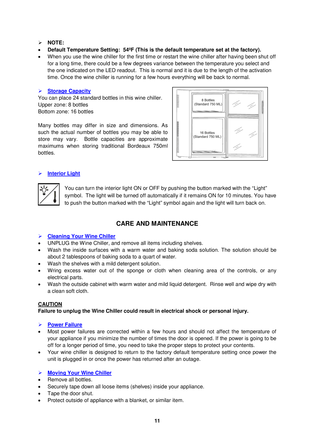 Avanti EWC2410DZ instruction manual Care and Maintenance,  Note 