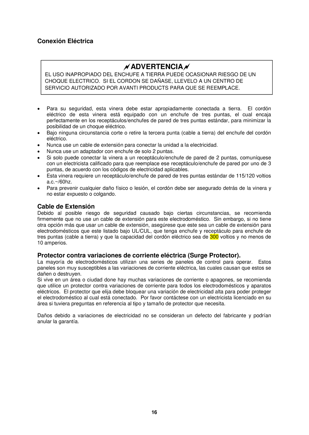 Avanti EWC2410DZ instruction manual Advertencia 