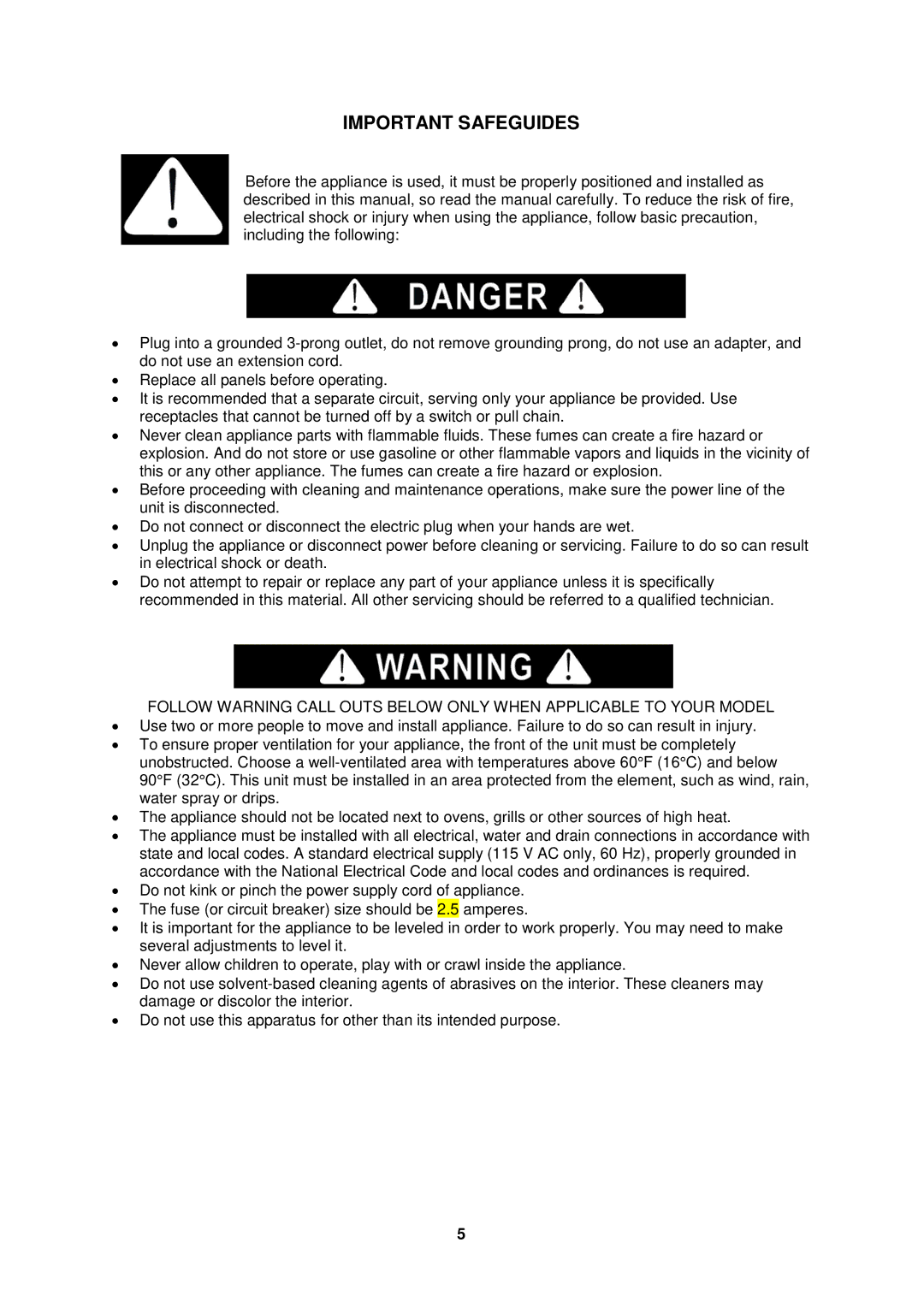 Avanti EWC2410DZ instruction manual Important Safeguides 