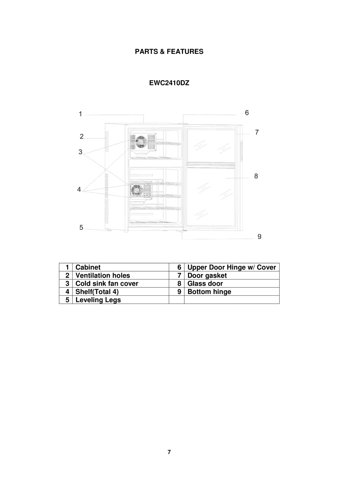 Avanti instruction manual Parts & Features EWC2410DZ 