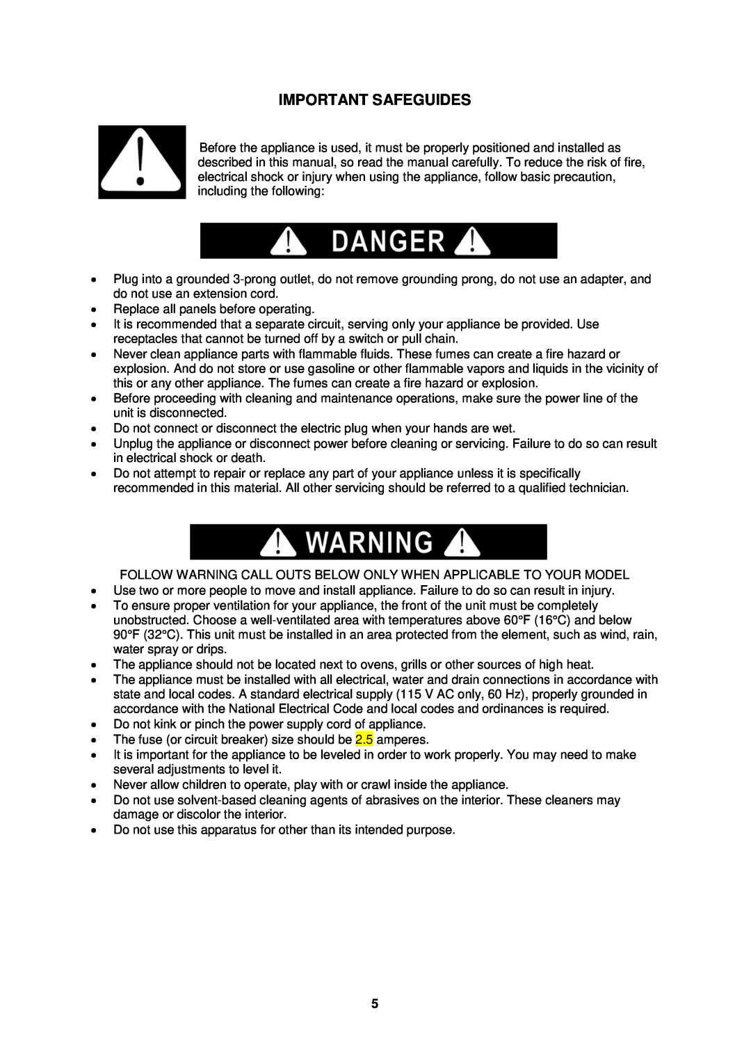 Avanti EWC2410DZ instruction manual Important Safeguides 