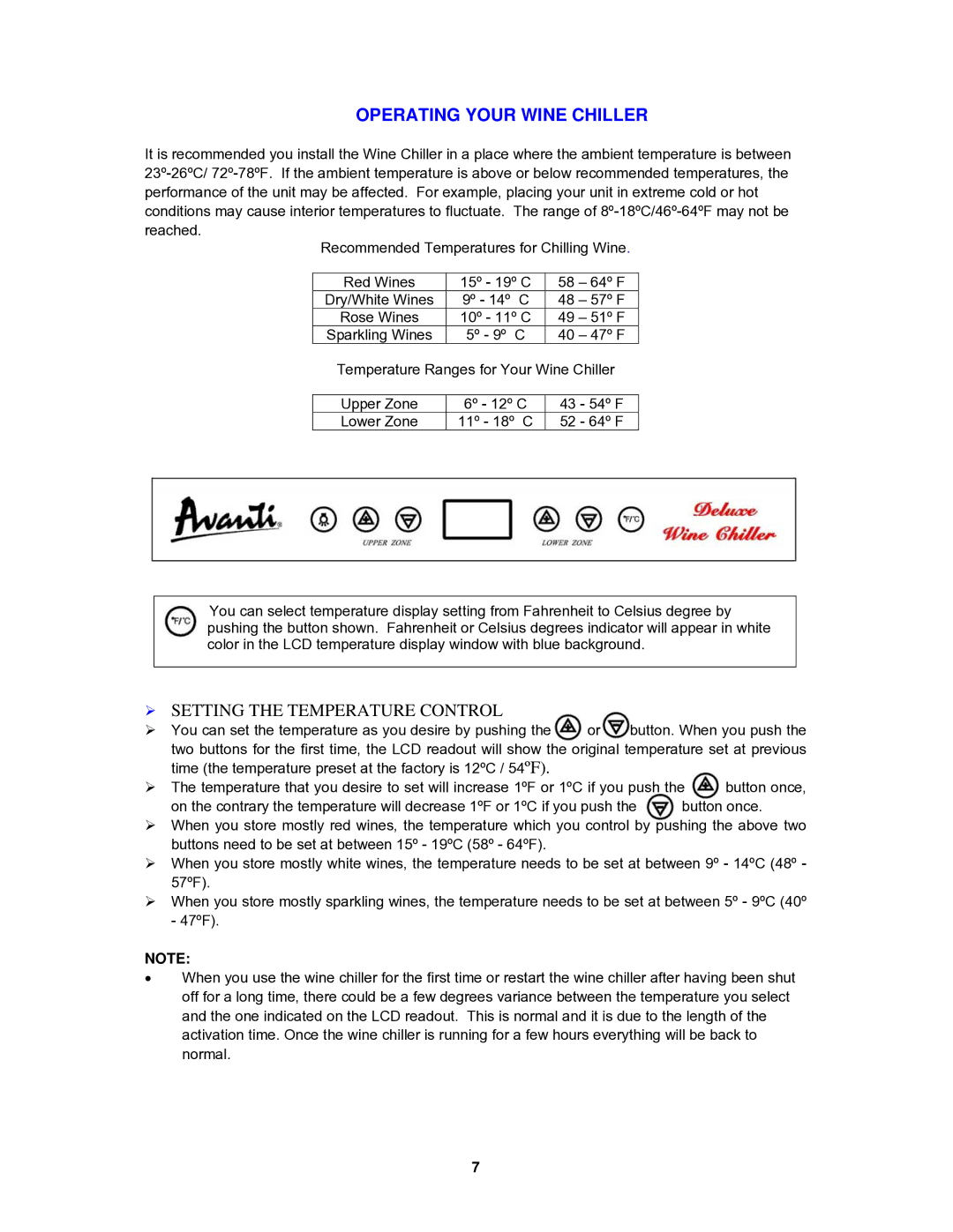 Avanti EWC4001DZ manual Operating Your Wine Chiller 