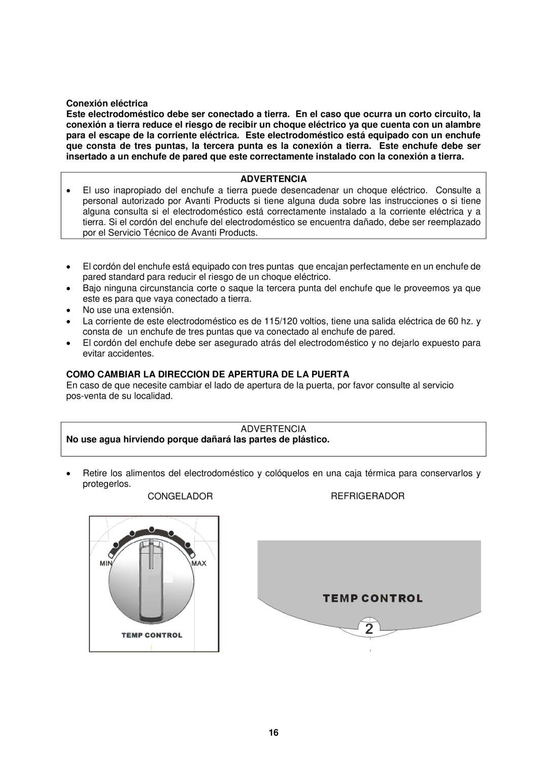 Avanti FF1156PS, FF1155W instruction manual Advertencia, Como Cambiar LA Direccion DE Apertura DE LA Puerta 