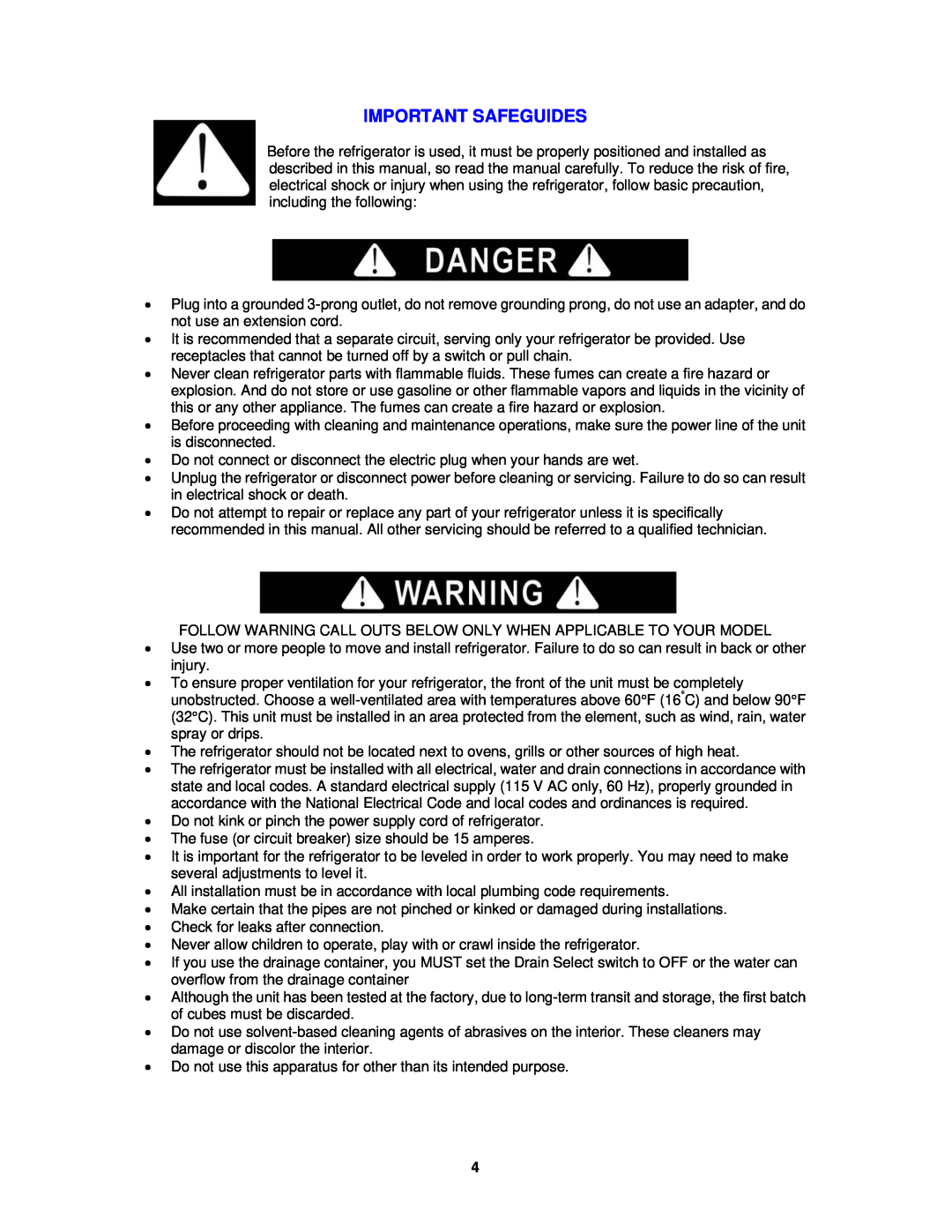 Avanti FF513W, FF514PS instruction manual Important Safeguides 