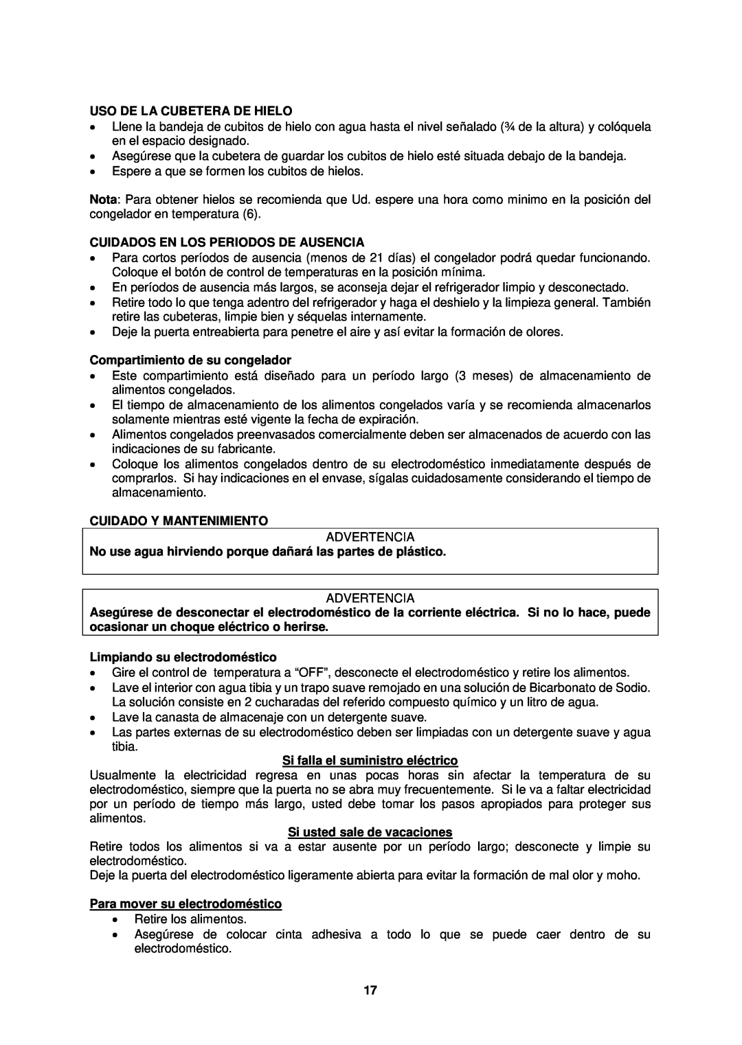 Avanti FFBM921PS, FFBM920W instruction manual Uso De La Cubetera De Hielo 