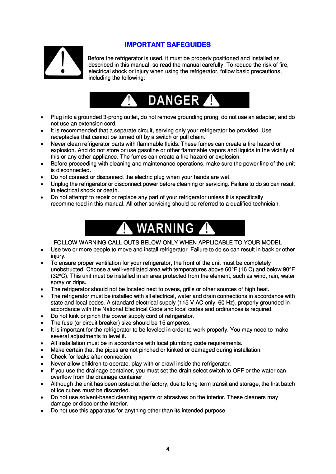 Avanti FFBM920W, FFBM921PS instruction manual Important Safeguides 