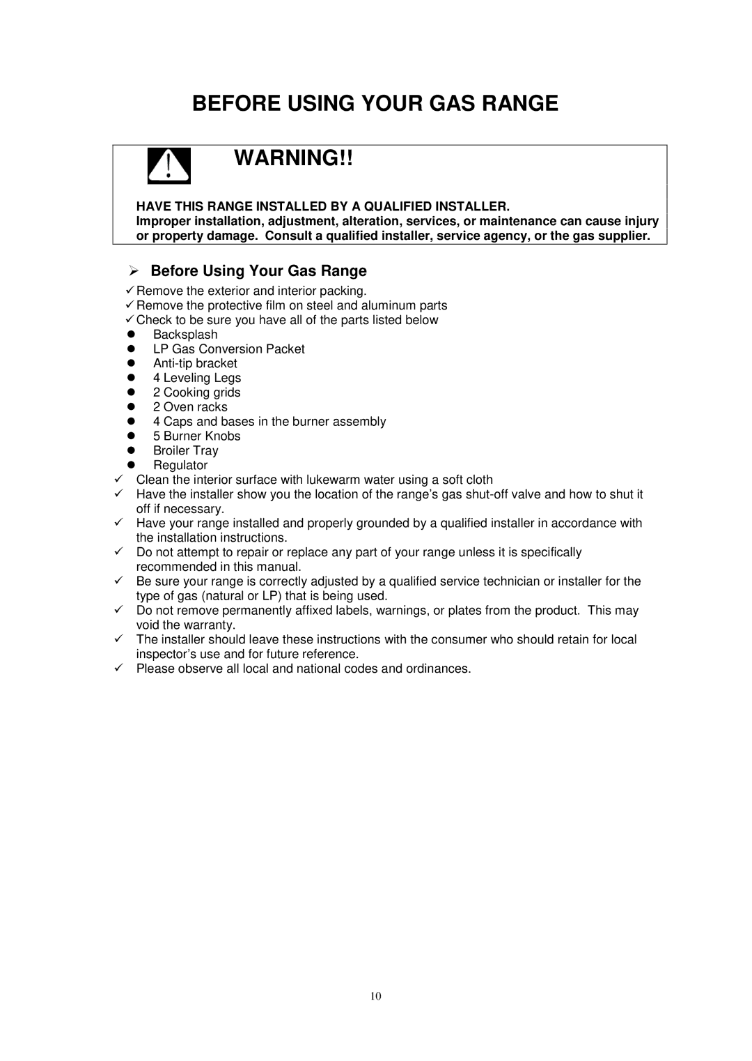 Avanti G2003CSS, G2002CW, G2405CSS, G2404CW instruction manual Before Using Your GAS Range,  Before Using Your Gas Range 