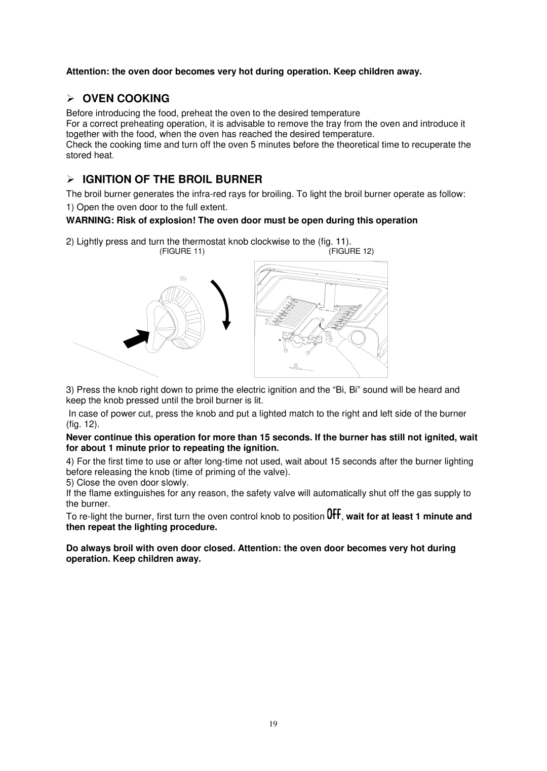 Avanti G2404CW, G2002CW, G2405CSS, G2003CSS instruction manual  Oven Cooking,  Ignition of the Broil Burner 