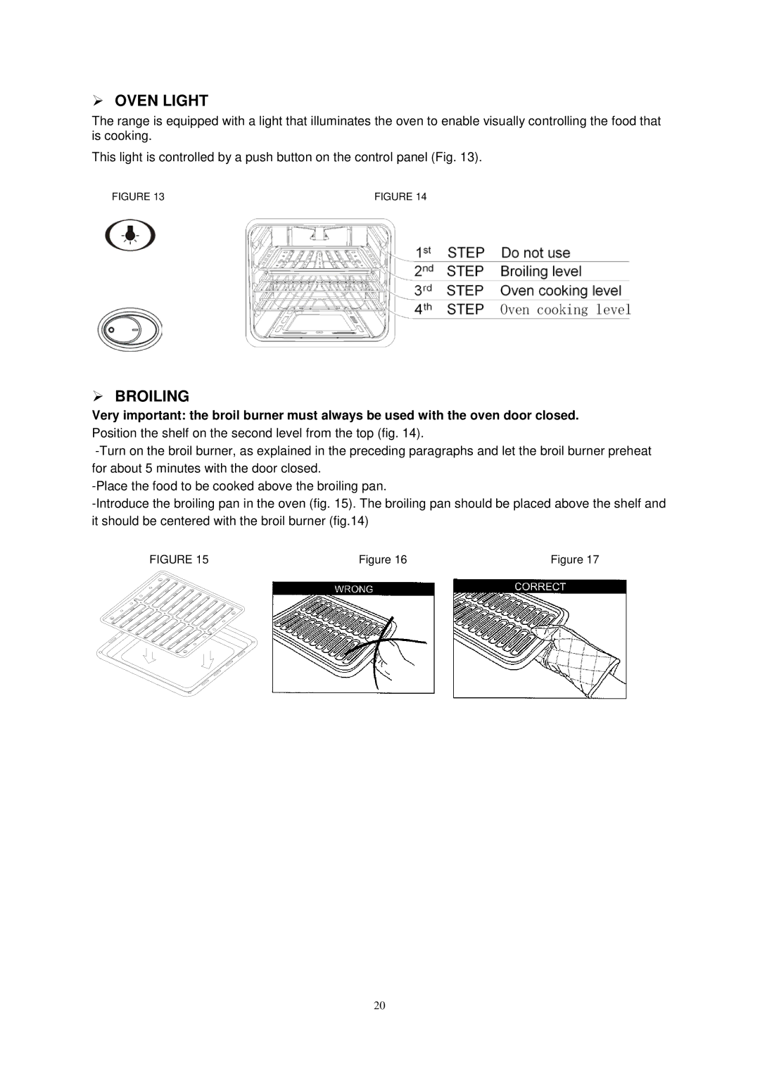 Avanti G2002CW, G2405CSS, G2003CSS, G2404CW instruction manual  Oven Light,  Broiling 