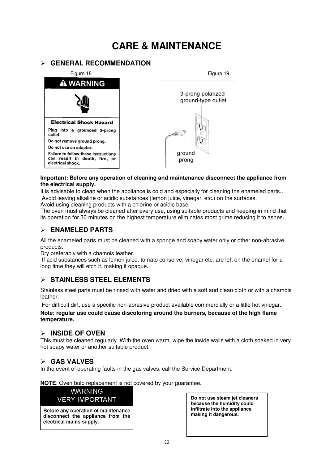 Avanti G2003CSS, G2002CW, G2405CSS, G2404CW instruction manual Care & Maintenance 