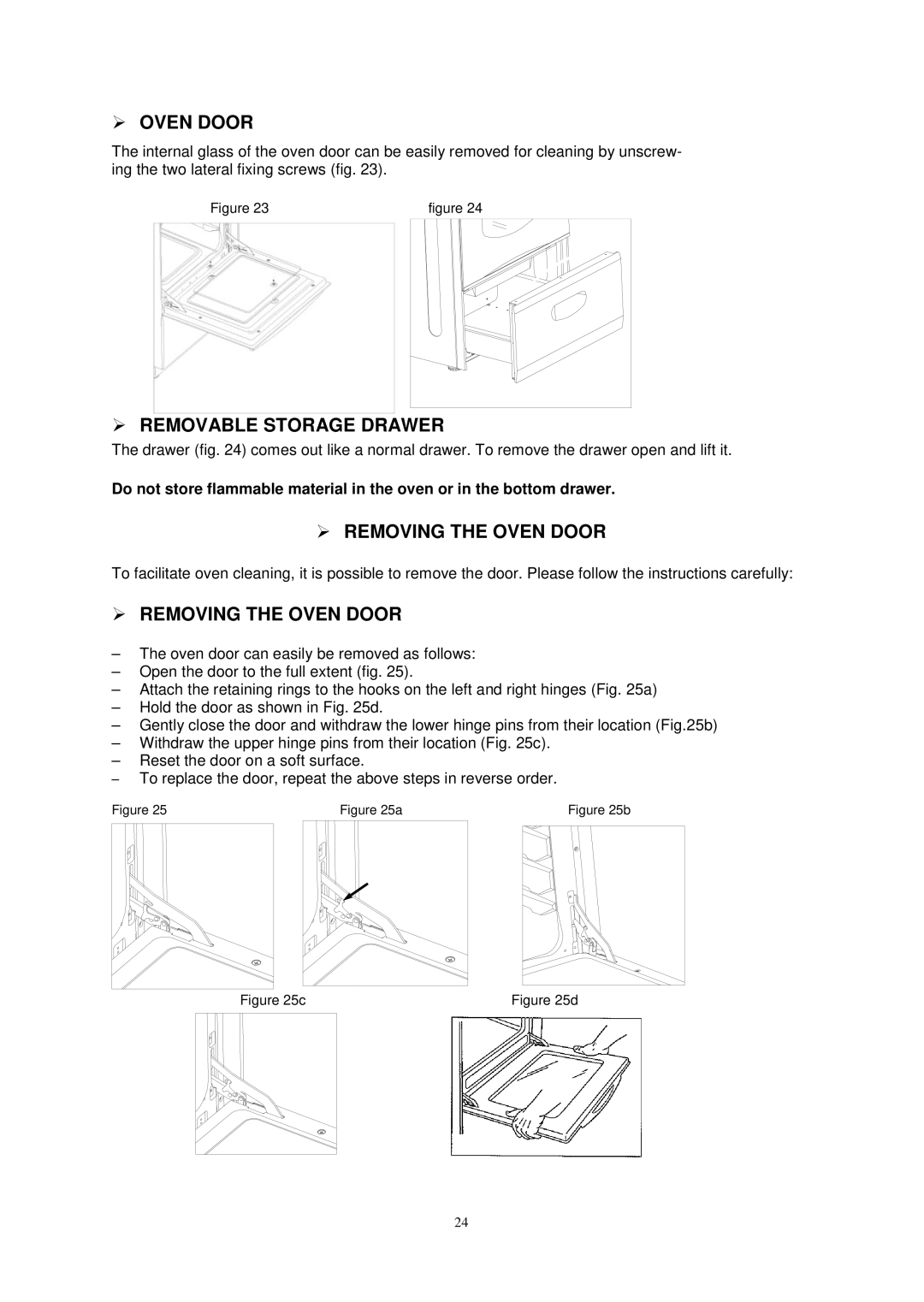 Avanti G2002CW, G2405CSS, G2003CSS, G2404CW  Oven Door,  Removable Storage Drawer,  Removing the Oven Door 