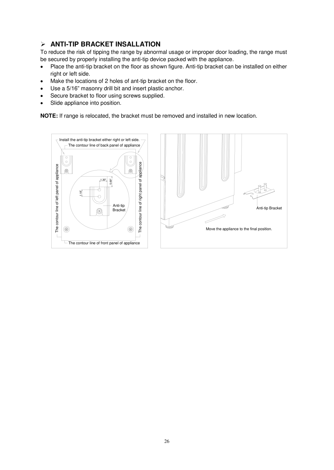 Avanti G2003CSS, G2002CW, G2405CSS, G2404CW instruction manual  ANTI-TIP Bracket Insallation 