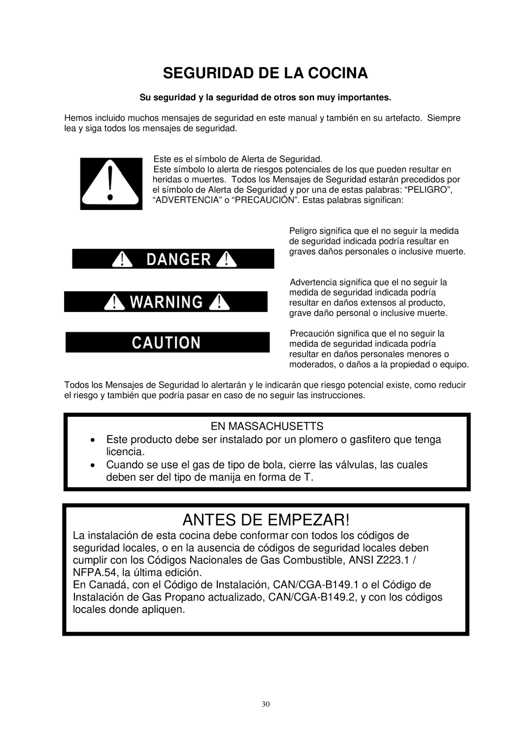 Avanti G2003CSS, G2002CW, G2405CSS, G2404CW instruction manual Seguridad DE LA Cocina, EN Massachusetts 