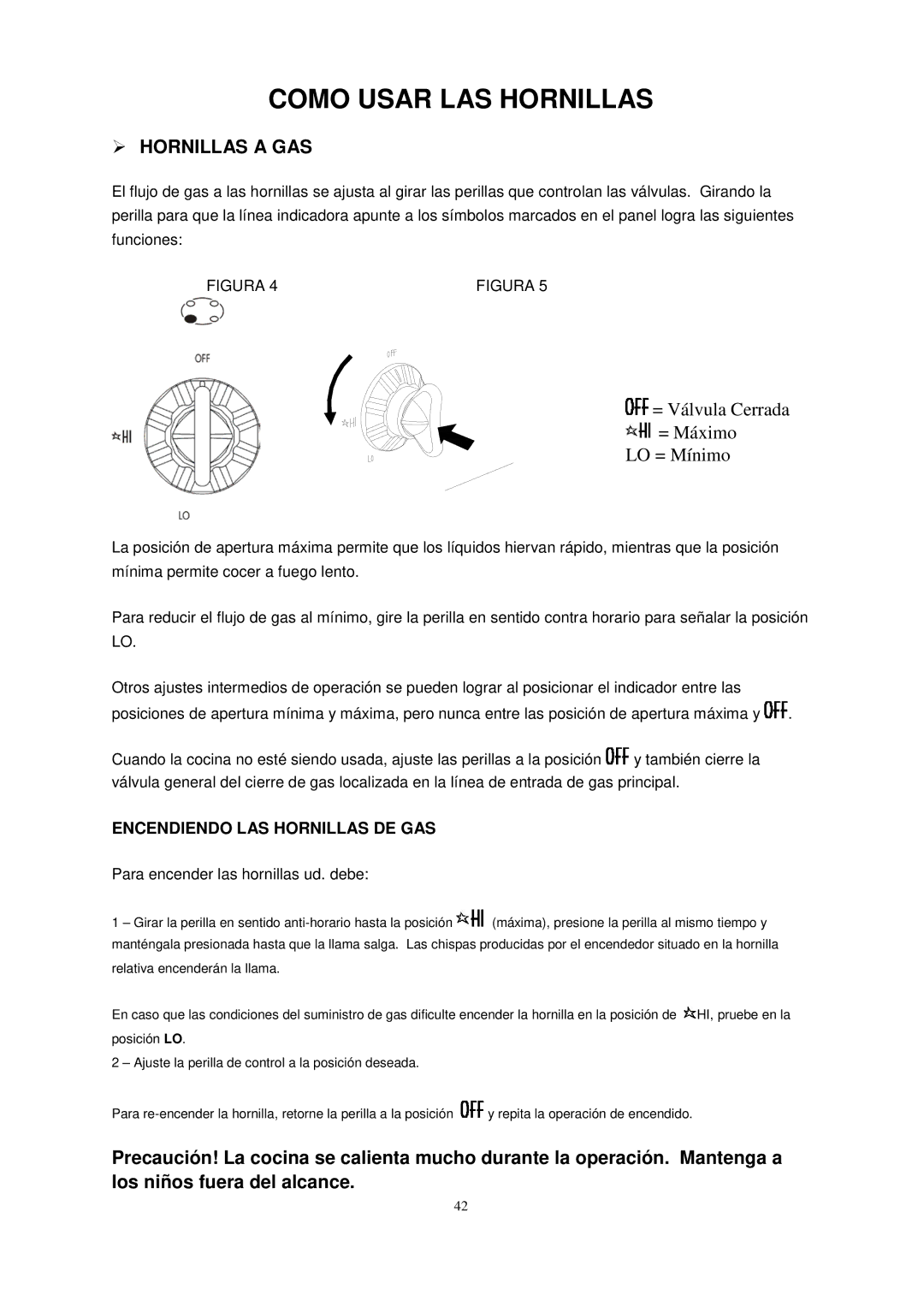 Avanti G2003CSS, G2002CW, G2405CSS, G2404CW instruction manual Como Usar LAS Hornillas,  Hornillas a GAS 