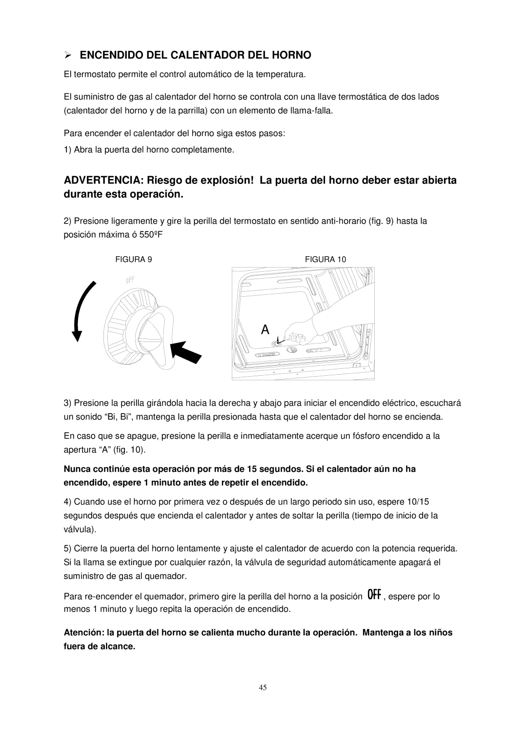 Avanti G2405CSS, G2002CW, G2003CSS, G2404CW instruction manual  Encendido DEL Calentador DEL Horno 