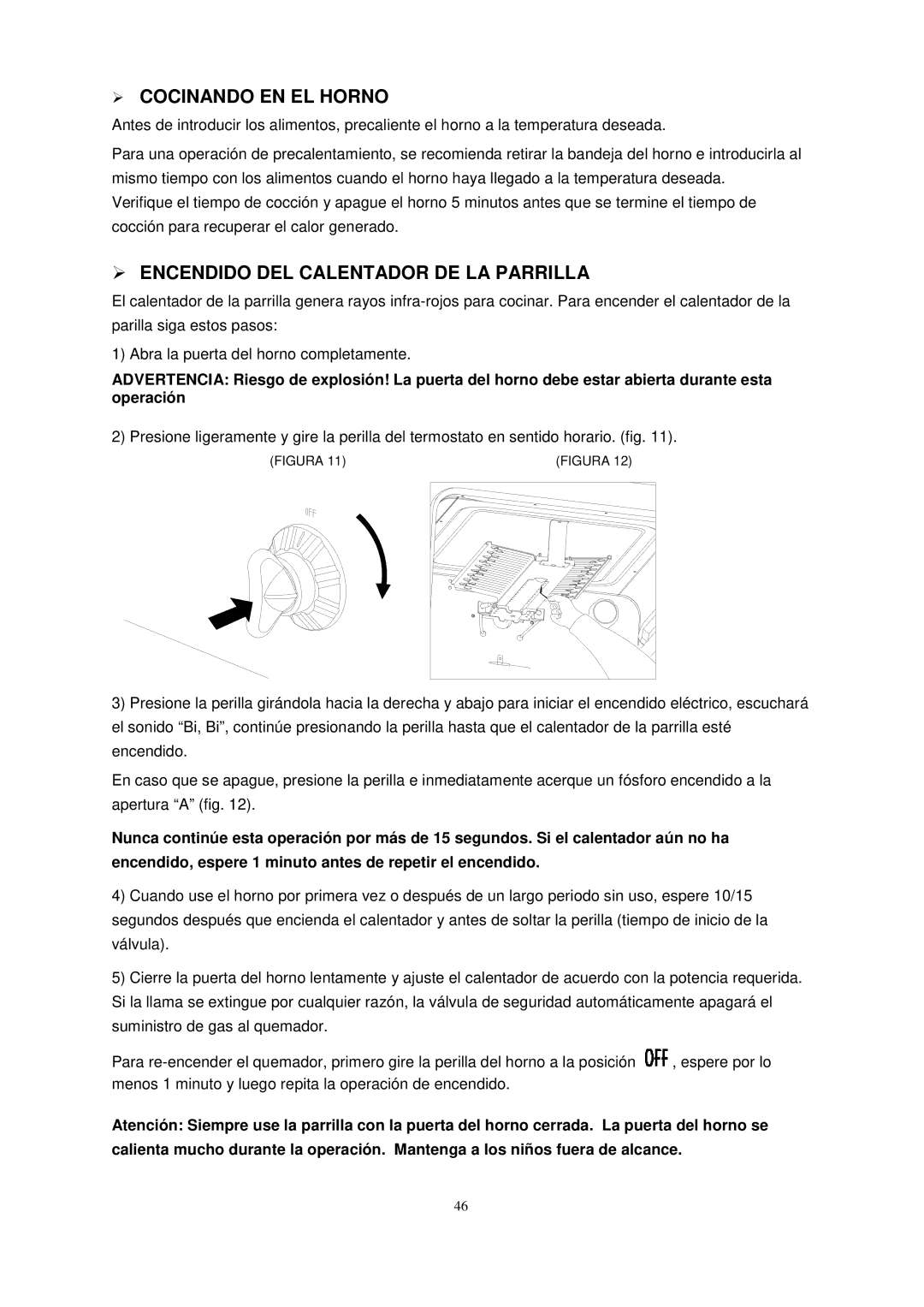 Avanti G2003CSS, G2002CW, G2405CSS, G2404CW  Cocinando EN EL Horno,  Encendido DEL Calentador DE LA Parrilla 