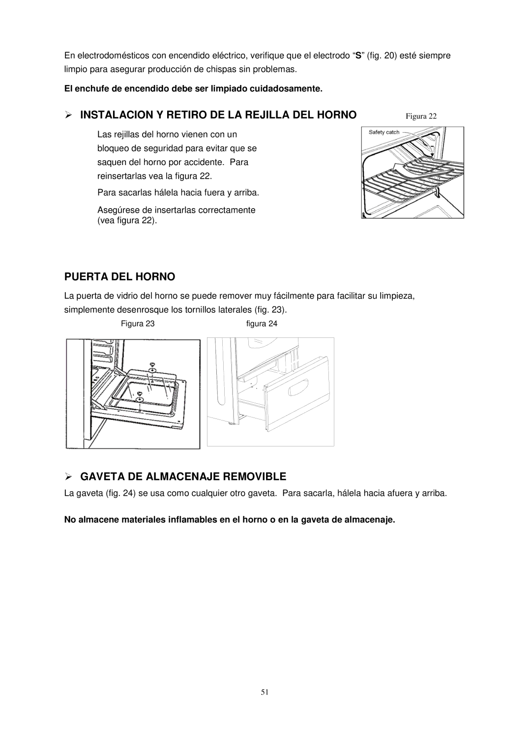 Avanti G2404CW, G2002CW  Instalacion Y Retiro DE LA Rejilla DEL Horno, Puerta DEL Horno,  Gaveta DE Almacenaje Removible 