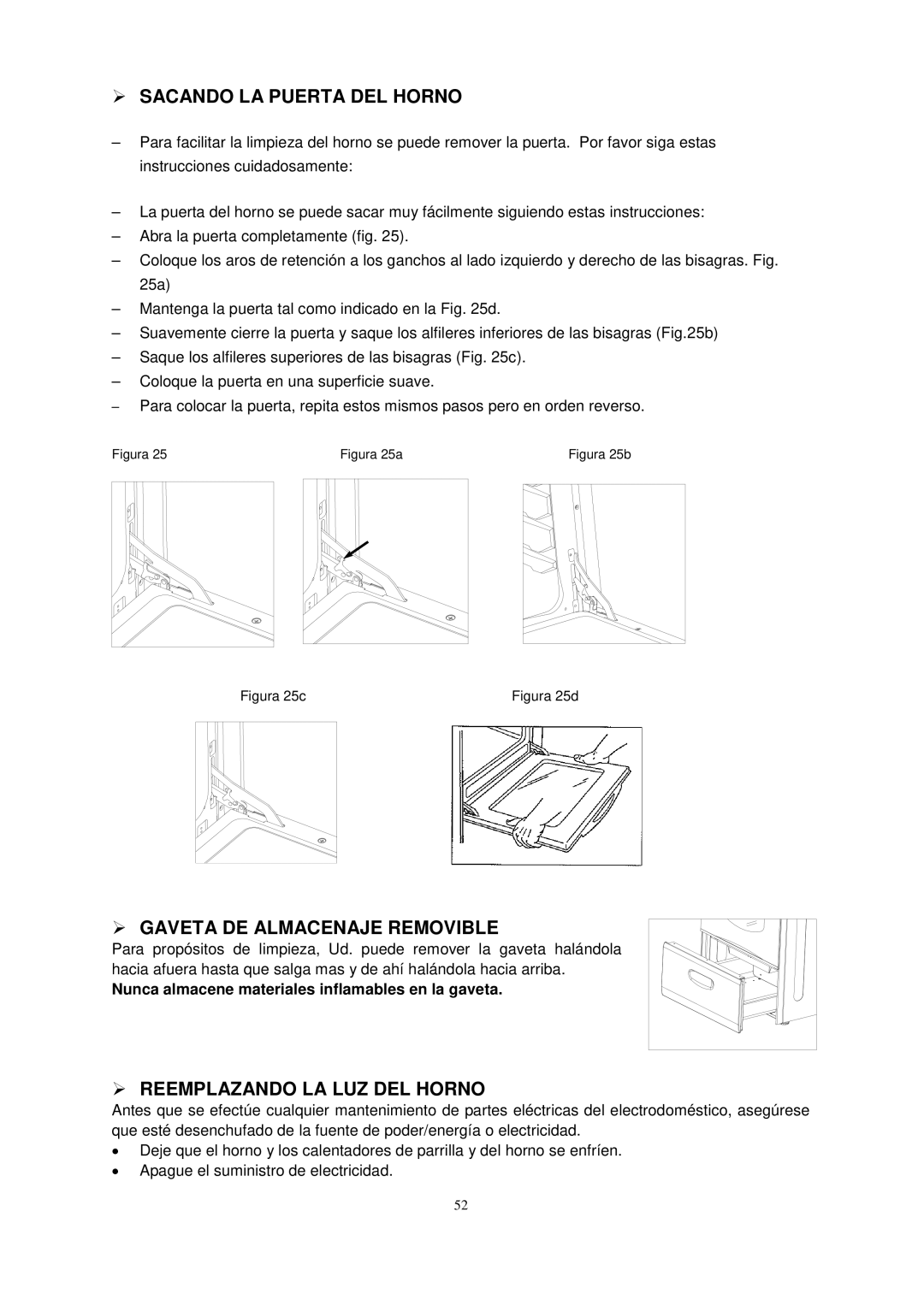 Avanti G2002CW, G2405CSS, G2003CSS, G2404CW instruction manual  Sacando LA Puerta DEL Horno,  Reemplazando LA LUZ DEL Horno 