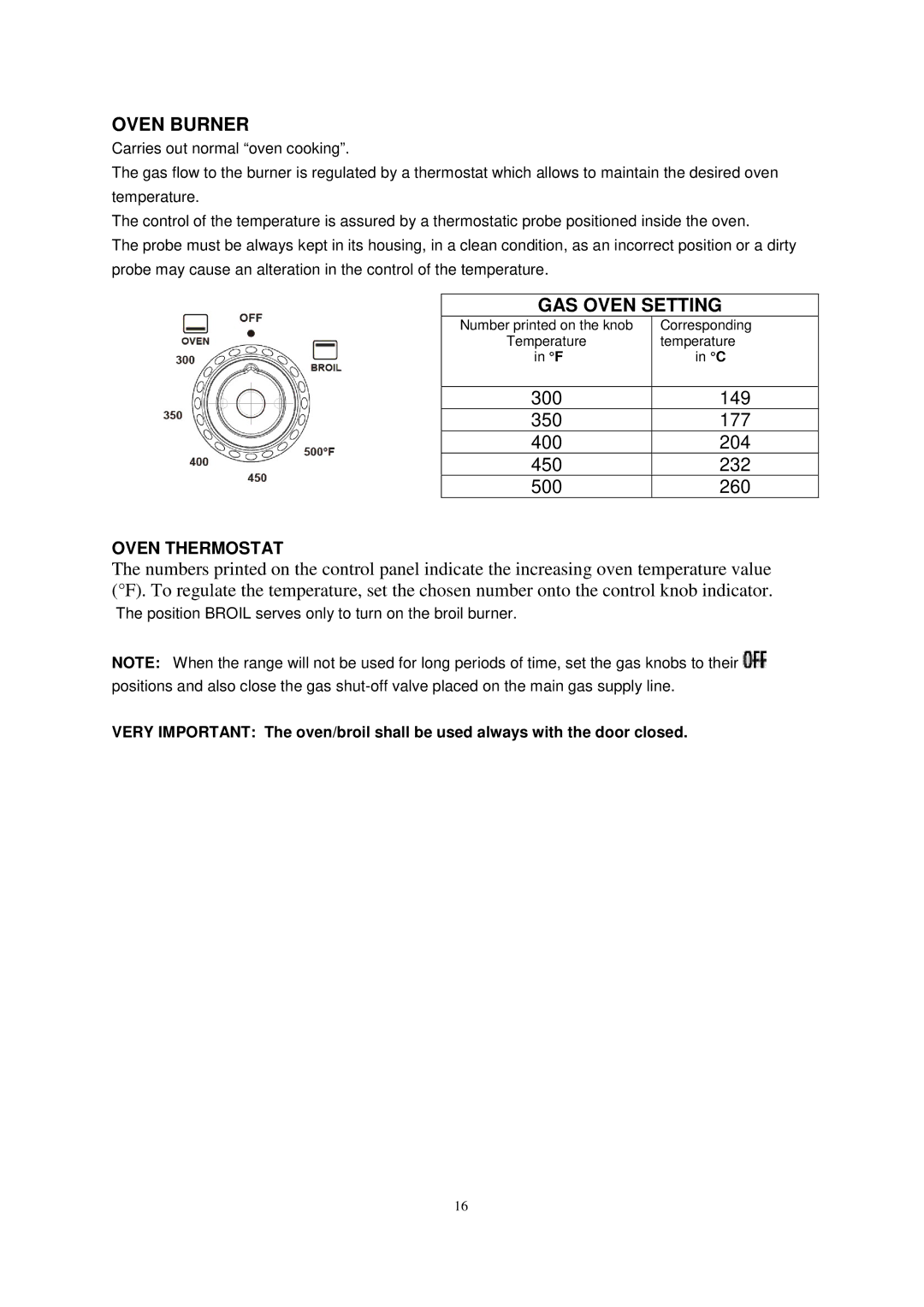 Avanti GR2011CW, GR2012CB, GR2013CSS manual Oven Burner, GAS Oven Setting 