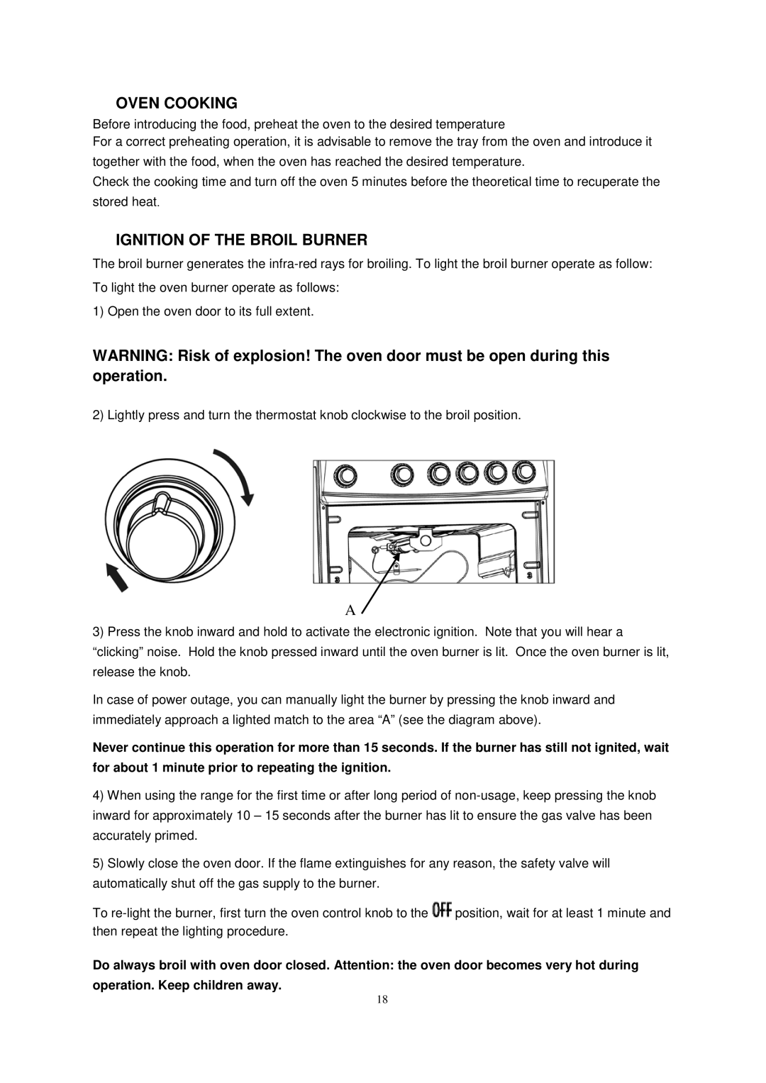 Avanti GR2012CB, GR2011CW, GR2013CSS manual Oven Cooking, Ignition of the Broil Burner 