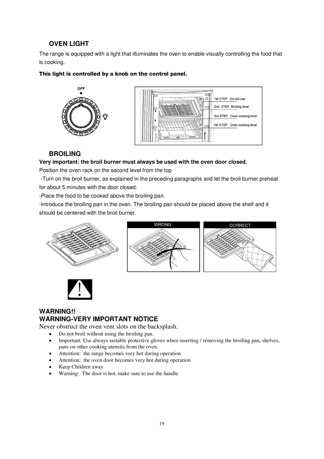 Avanti GR2011CW, GR2012CB, GR2013CSS manual Oven Light, Broiling 