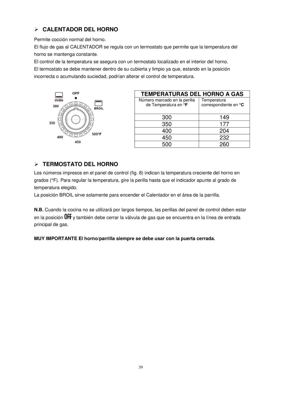 Avanti GR2012CB, GR2011CW, GR2013CSS manual  Calentador DEL Horno, Temperaturas DEL Horno a GAS,  Termostato DEL Horno 