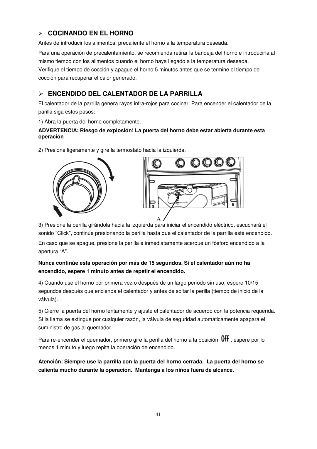 Avanti GR2013CSS, GR2012CB, GR2011CW manual  Cocinando EN EL Horno,  Encendido DEL Calentador DE LA Parrilla 