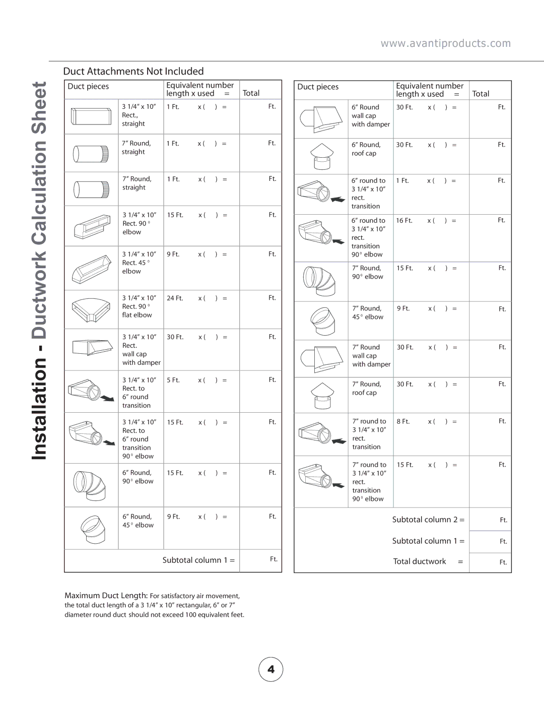 Avanti H2311W, H2312SS manual $UCT Pieces, 4OTAL 