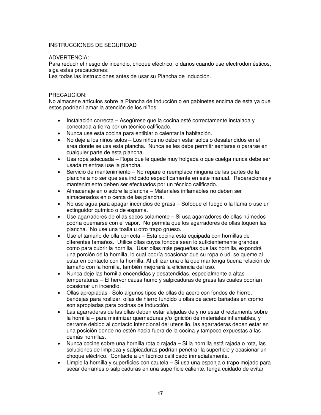 Avanti IHP1500 instruction manual Instrucciones DE Seguridad Advertencia, Precaucion 