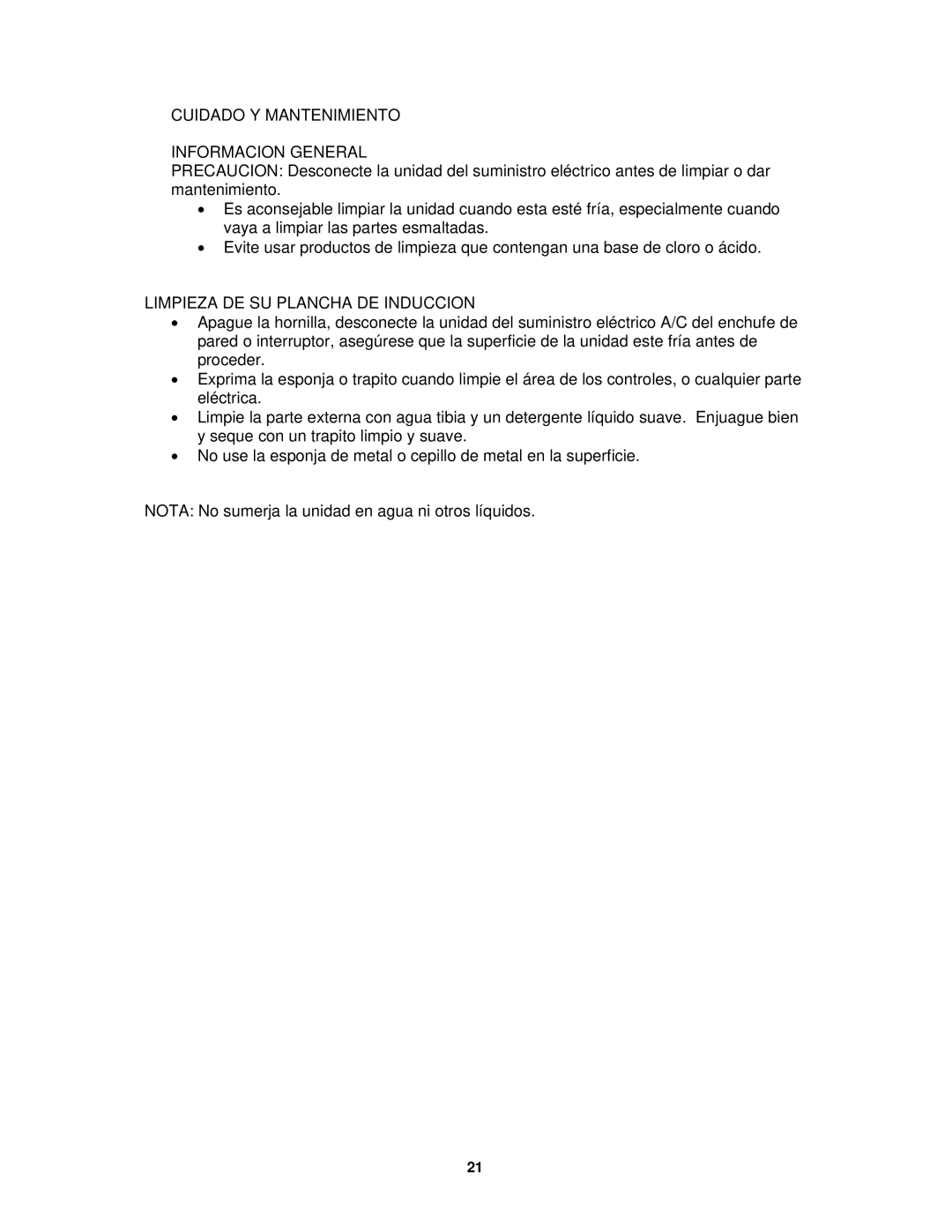 Avanti IHP1500 instruction manual Cuidado Y Mantenimiento Informacion General, Limpieza DE SU Plancha DE Induccion 